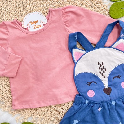 Conj. Blusa Manga Longa e Salopete Raposinha - Rose e Azul 
